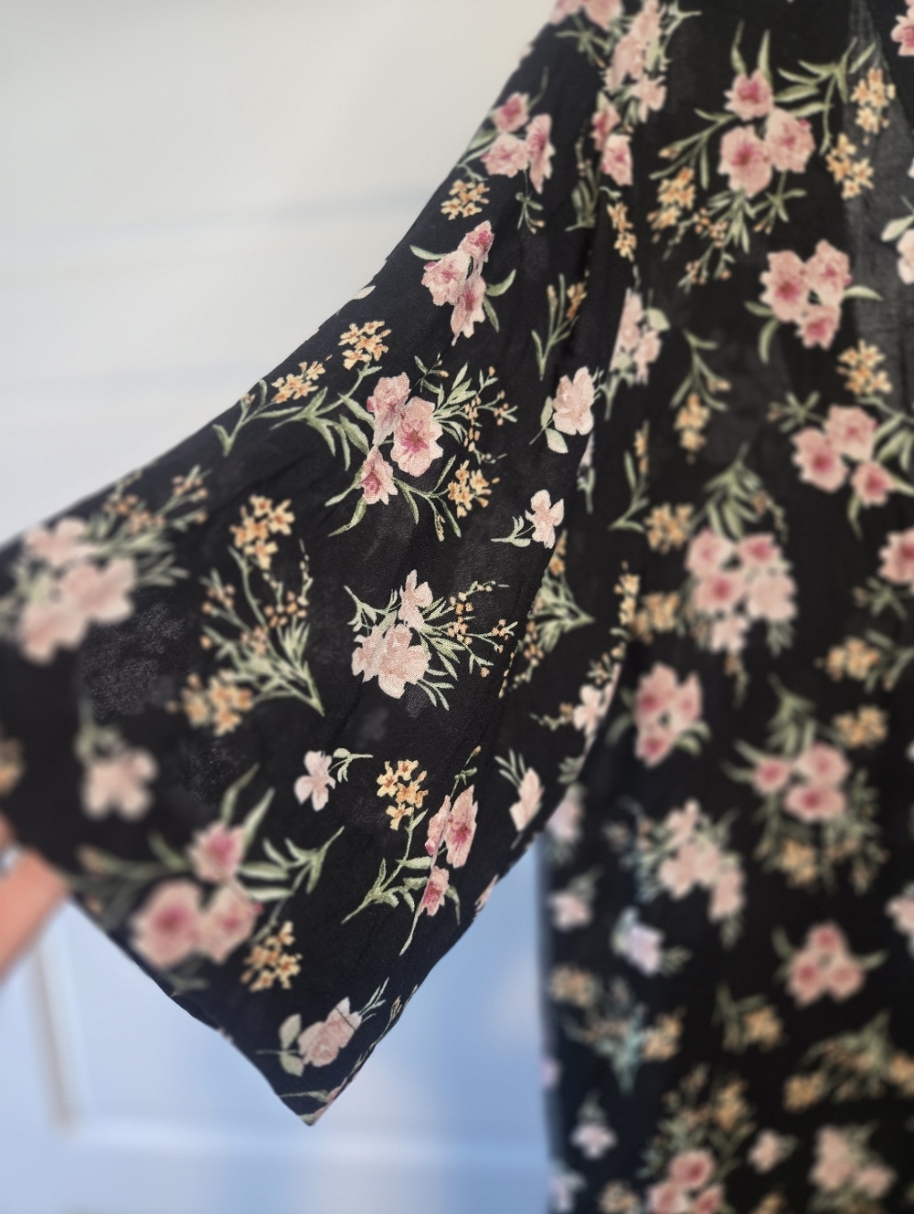 Black Floral Tunic with Pink Flowers